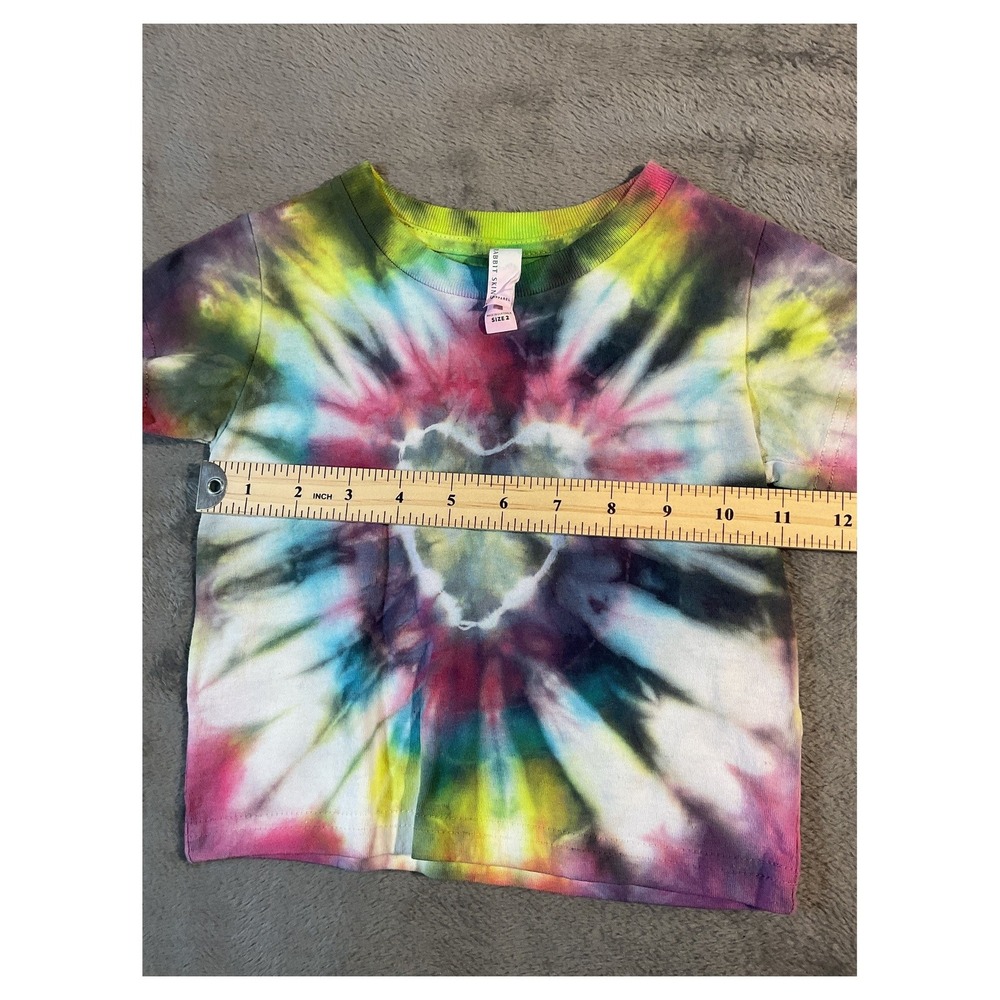 Rabbit Skins Tie Dye Heart T-Shirt Multicolor Size 2 - Picture 3 of 6